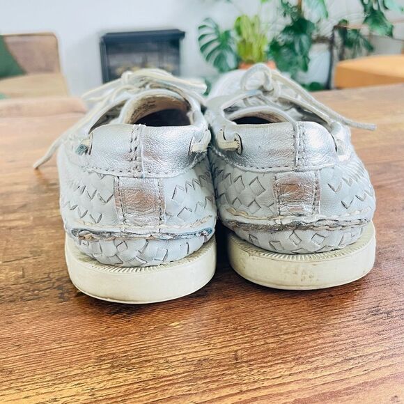 Sperry Top Sider Leather Loafers Woven Silver 9 - Picture 6 of 10